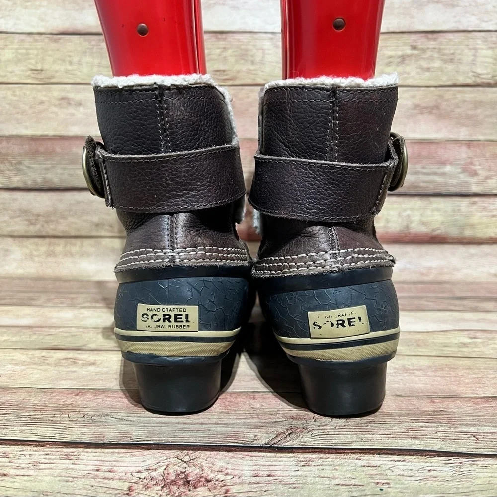 Sorel Brown Leather Fancy Li Shearling Ankle